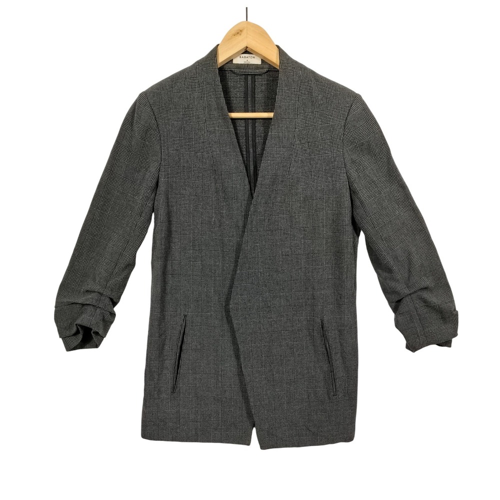 Babaton Grey Plaid Open‎ Front Blazer Jacket 4 Career Minimalist Officecore